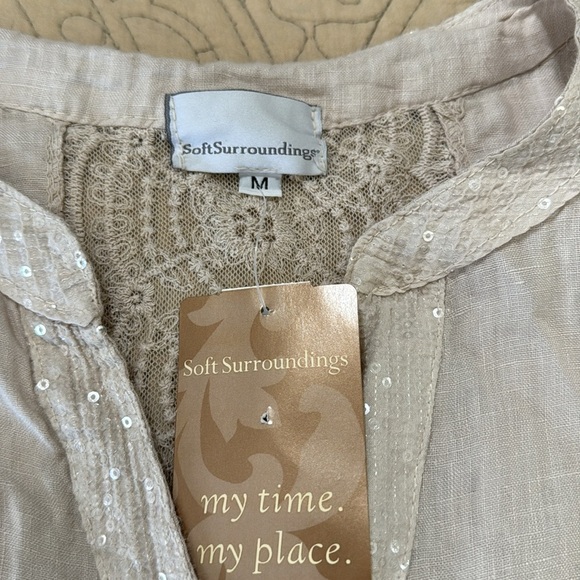 Soft Surroundings NWT 100% Linen Day Shine Beige Button Down‎ Shirt - Picture 9 of 10